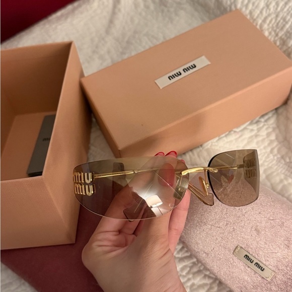 NWT Miu Miu Gold and Brown Sunglasses